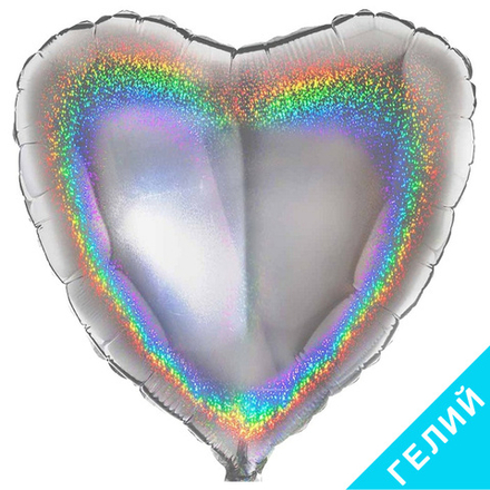 Шар сердца 18" блеск серебро, с гелием #18069GHS-HF1