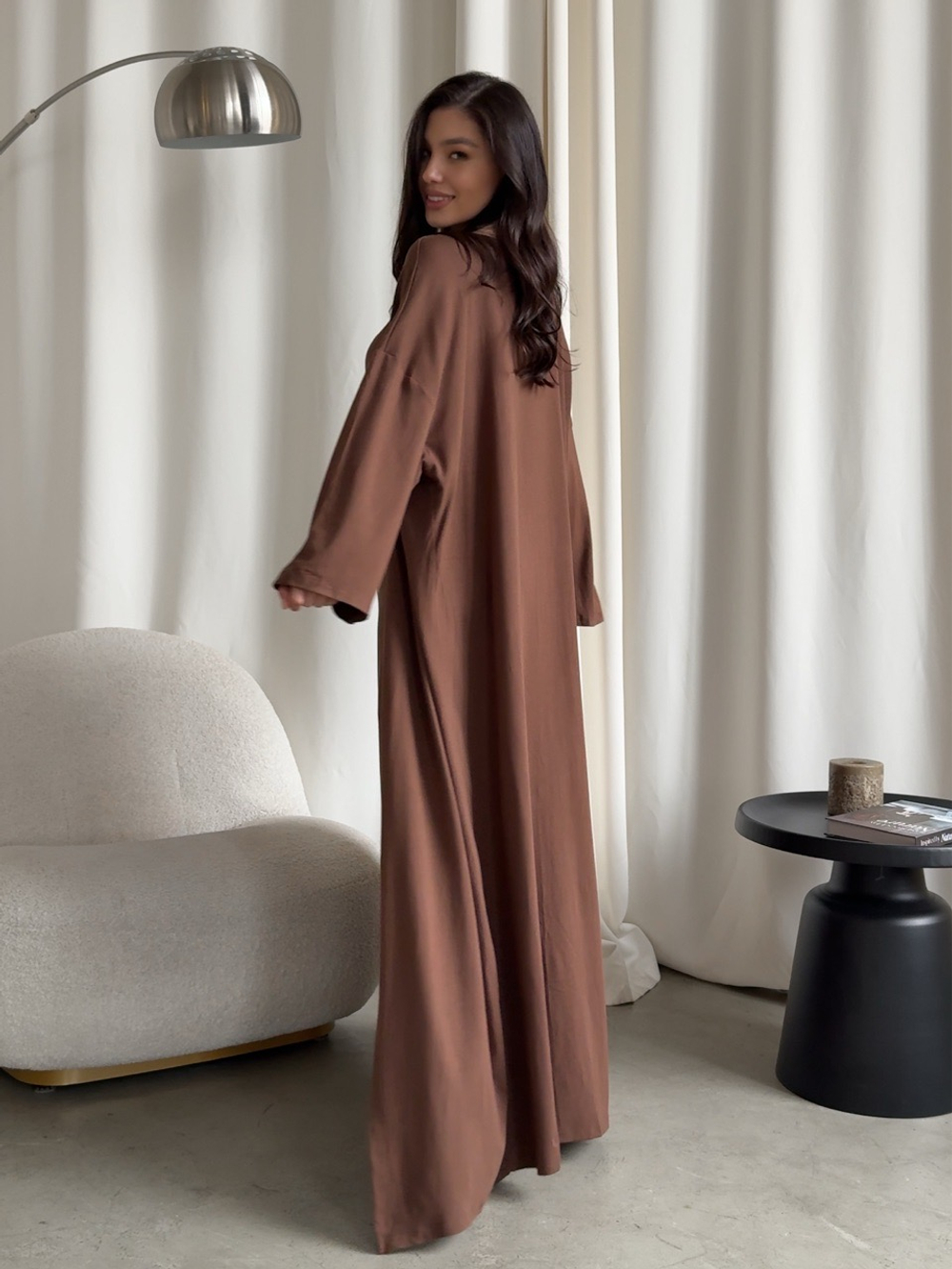 Комплект трикотажный, платье на бретелях и длинная накидка