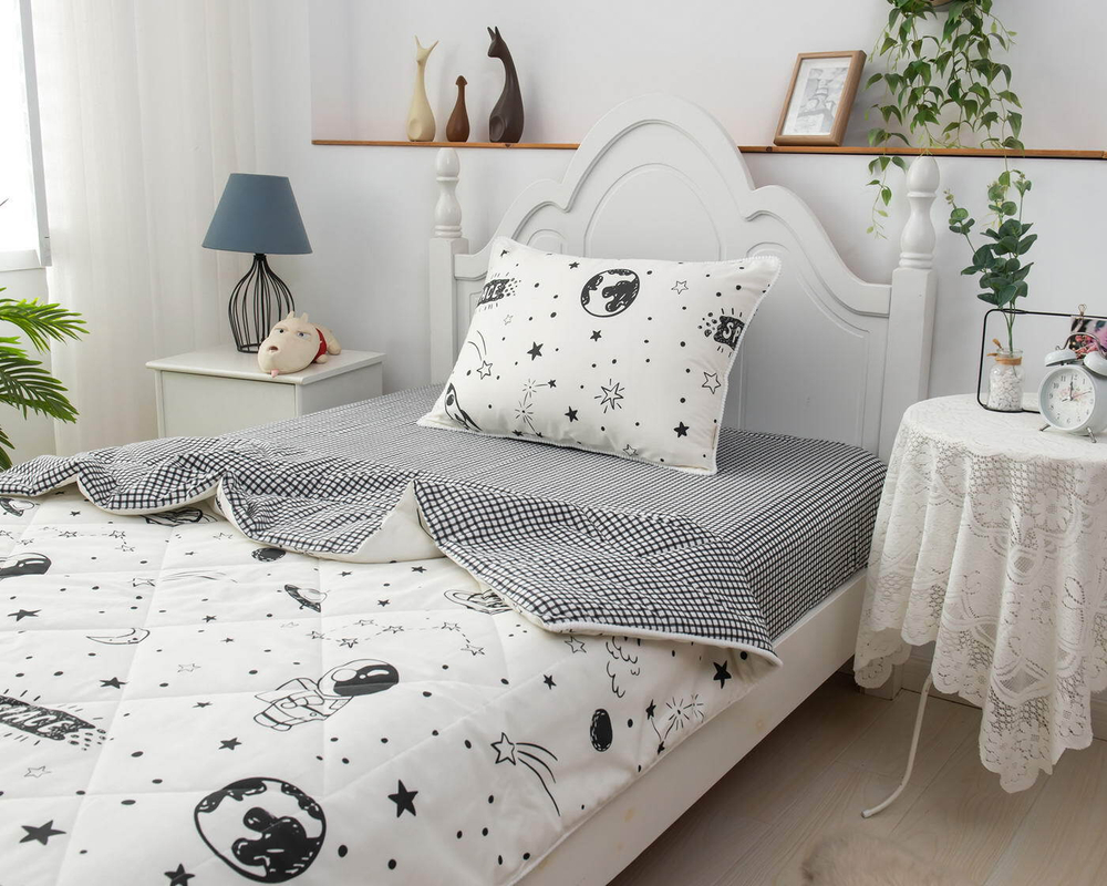 Детское постельное белье 1.5 спальное Sofi De MarkO Космонавт белое