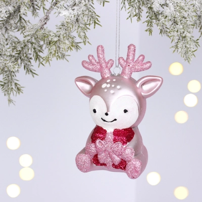 Ёлочная игрушка «Весёлый оленёнок» 8*5.5*11.5 см, Розовый