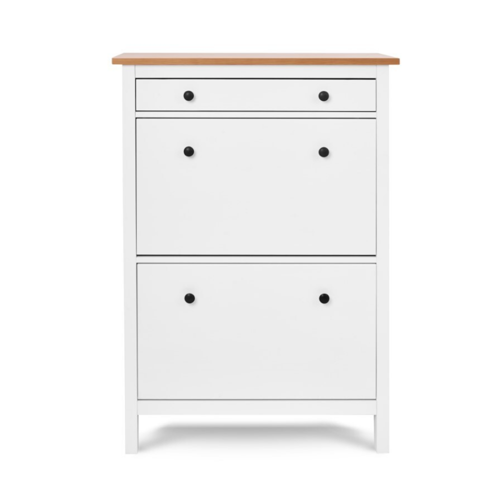 Обувница 3 ящика КЫМОР (HEMNES), 89х31х128 см, белый/светло-коричневый