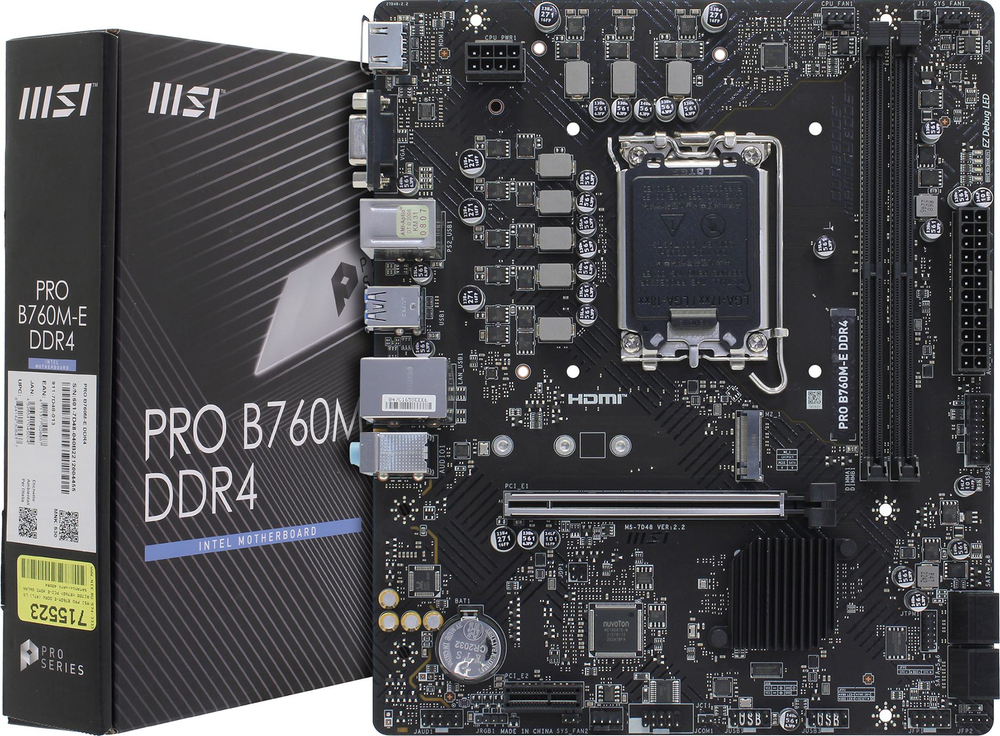 Мат. плата MSI PRO B760M-E DDR4 (RTL) LGA1700 <B760> PCI-E HDMI GbLAN SATA MicroATX 2DDR4