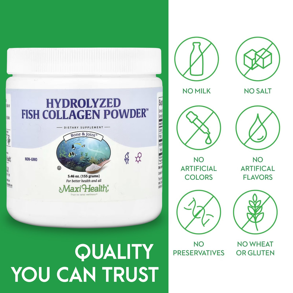 Maxi Health, Hydrolyzed, порошок из рыбьего коллагена ™, 155 г (5,46 унции)