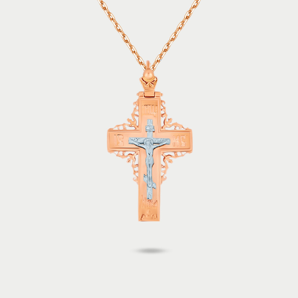 Православный крест из розового золота 585 пробы без вставки для женщин (арт. К-2022)