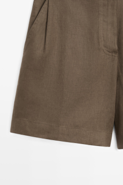 Massimo Dutti Шорты из 100% льна со складками, цвет мха