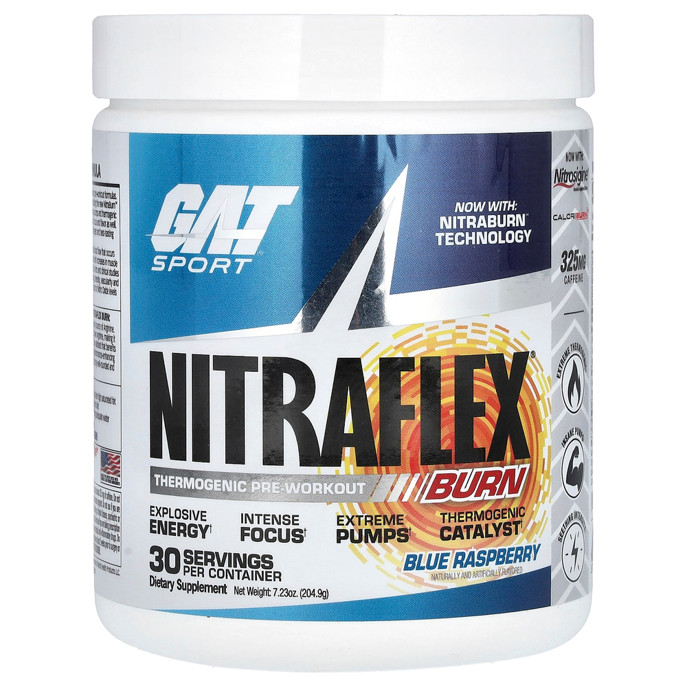 GAT, Sport, NITRAFLEX Burn, голубая малина, 204,9 г (7,23 унции)