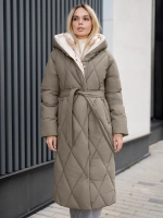 Пуховик стеганный зимний длинный с капюшоном