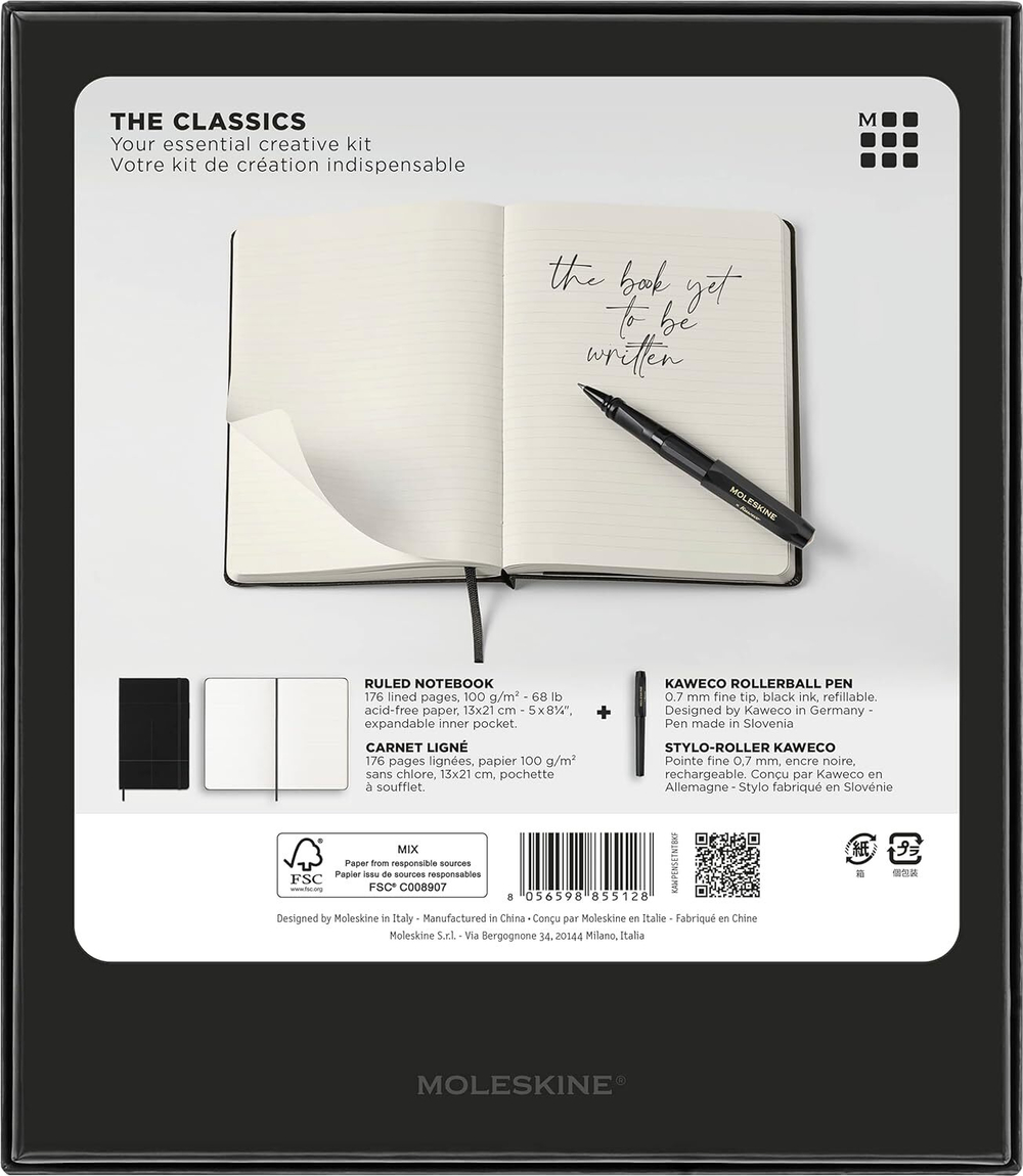 Набор Moleskine блокнот/ручка Classic Large линейка черный (KAWPENSETNTBK)