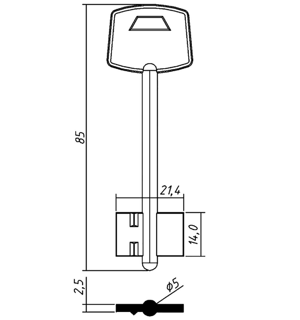 Заготовка сувальдного ключа 14211 ELP1D (желтый)
