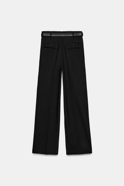 ZARA БРЮКИ С ВЫСОКОЙ ПОСАДКОЙ И РЕМНЕМ, ЧЕРНЫЙ
