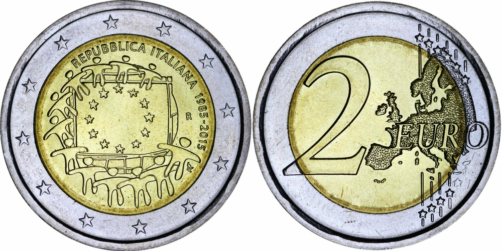 Италия 2 евро, 2015 30 лет флагу Европейского союза UNC
