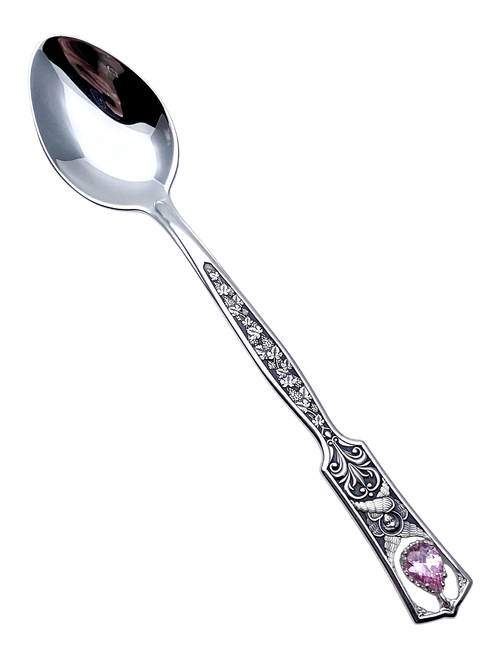 Ложка из серебра/Чернение/Серафим/Со вставкой из розового фианита