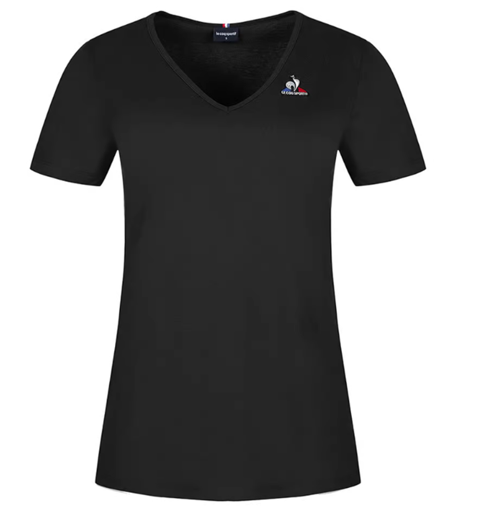Женская теннисная футболка Le Coq Sportif ESS Tee SS Col V No.1 W - черный