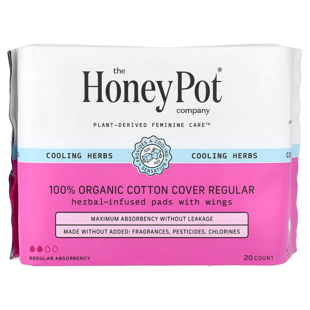 The Honey Pot Company, охлаждающий травяной настой, подушечки с крылышками, обычные, 20 шт.