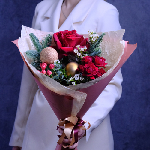 Купить Зимний букет с французской розой #709