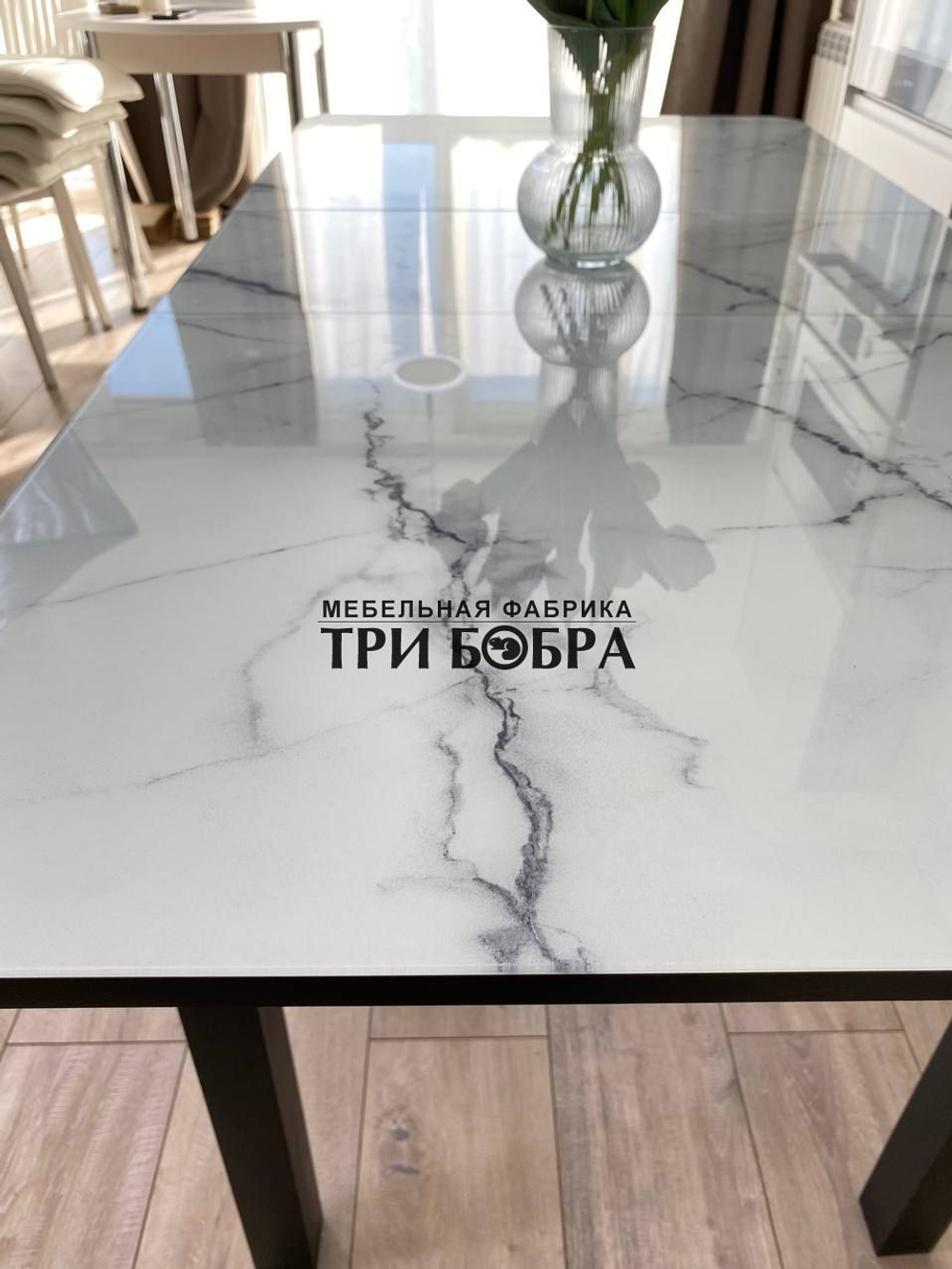 Стол стеклянный раздвижной "Итальянский мрамор"