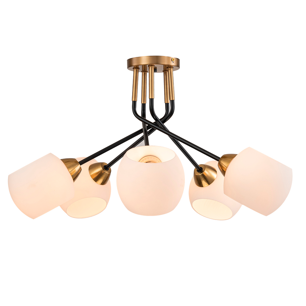 Светильник на штанге 5x40Вт E27,  металл/стекло, медь/черный