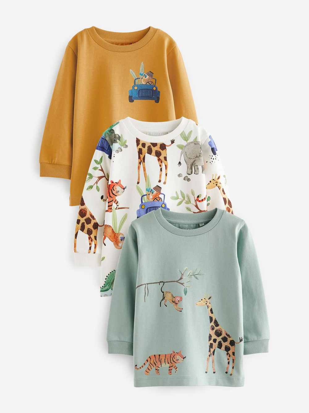 Лонгслив для мальчика Next 642-776, 3 шт., Мятный, Молочный, Горчичный