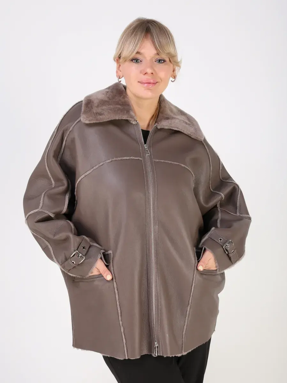 Дубленка зимняя натуральная оверсайз больших размеров