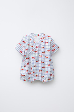 ZARA КОМБИНЕЗОН-КИМОНО С ПРИНТОМ «ЗОЛОТЫЕ РЫБКИ», ЭКРЮ