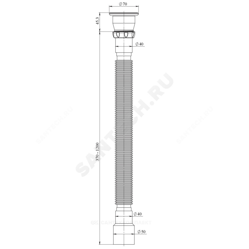 Сифон для умывальника гофрированный 1 1/2"x40/50 L=370-1200мм выпуск с нержавеющей решёткой Unicorn D230