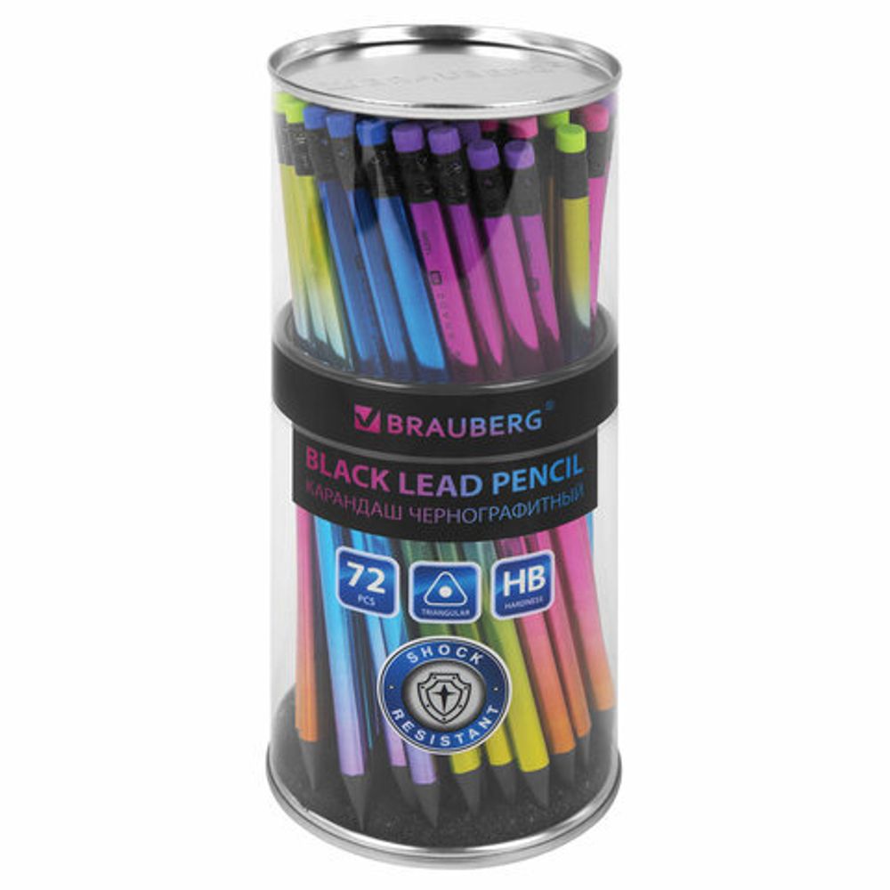 Карандаш чернографитный с ластиком BRAUBERG "GRADE Metallic", 1 шт., HB, трехгранный, 182000