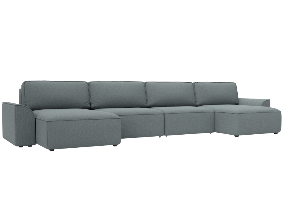 Диван П-образный Лига-048 НПБ лонг, Амур 07 серый, Рогожка, 128341