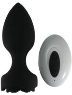 Черная анальная вибропробка Rose с пультом ДУ - 9 см. (Цвет: черный)