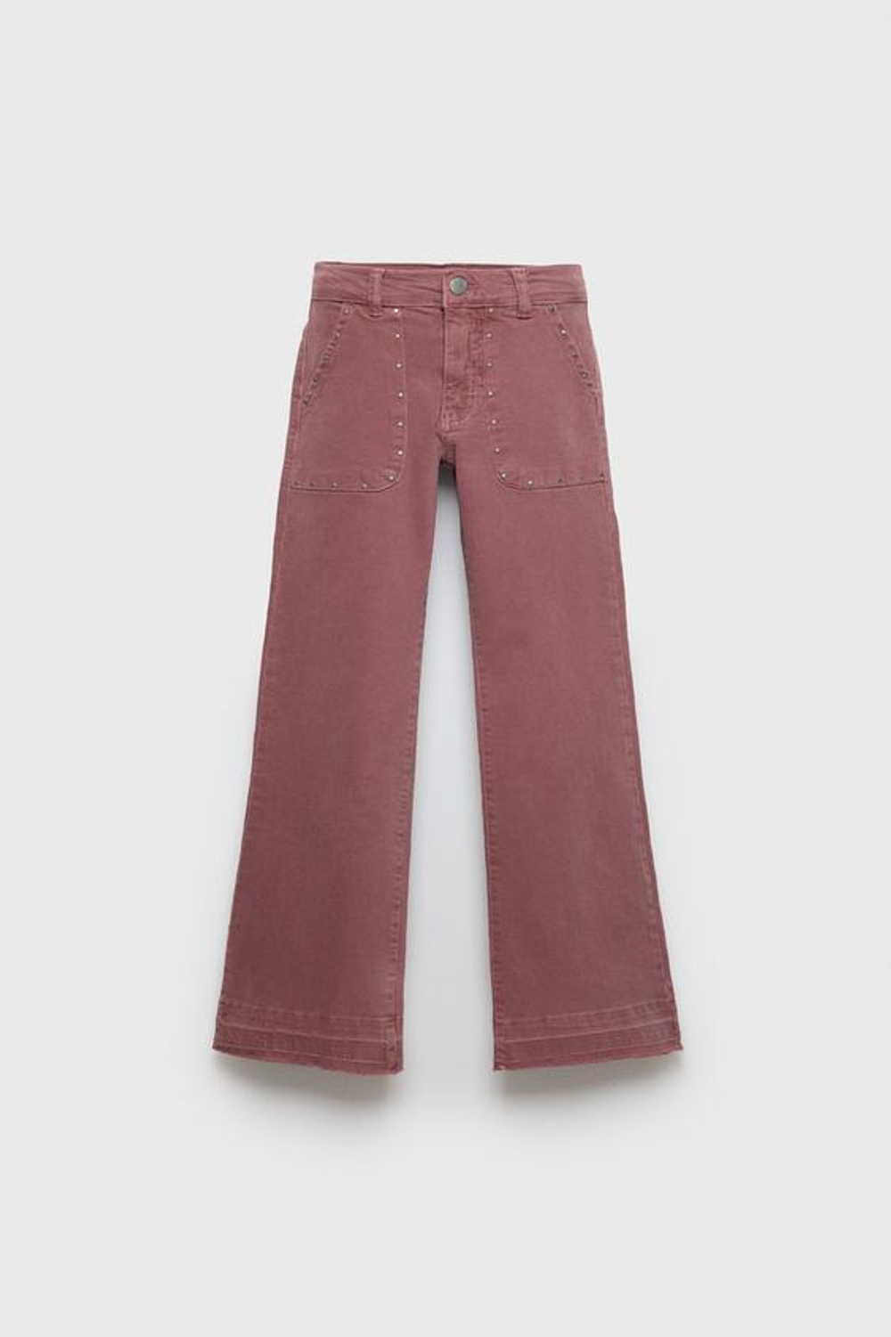 ZARA РАСКЛЕШЕННЫЕ ДЖИНСЫ С ЗАКЛЕПКАМИ Z3D, ФУКСИЯ