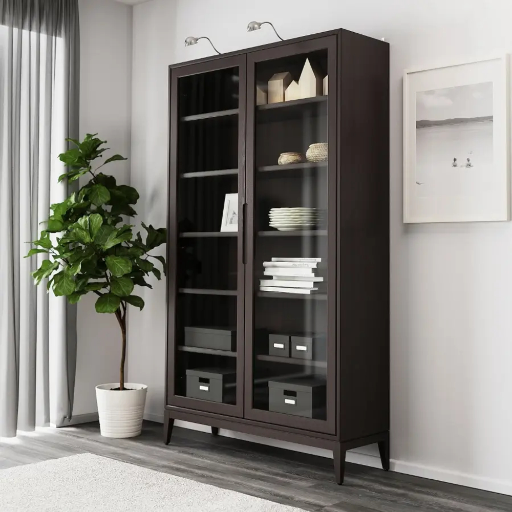 Шкаф со стеклянными дверцами  - REGISSÖR IKEA/ РЕЖИССЕР/РЕЖИСЁР ИКЕА, 118x203х38 см, черный/прозрачный