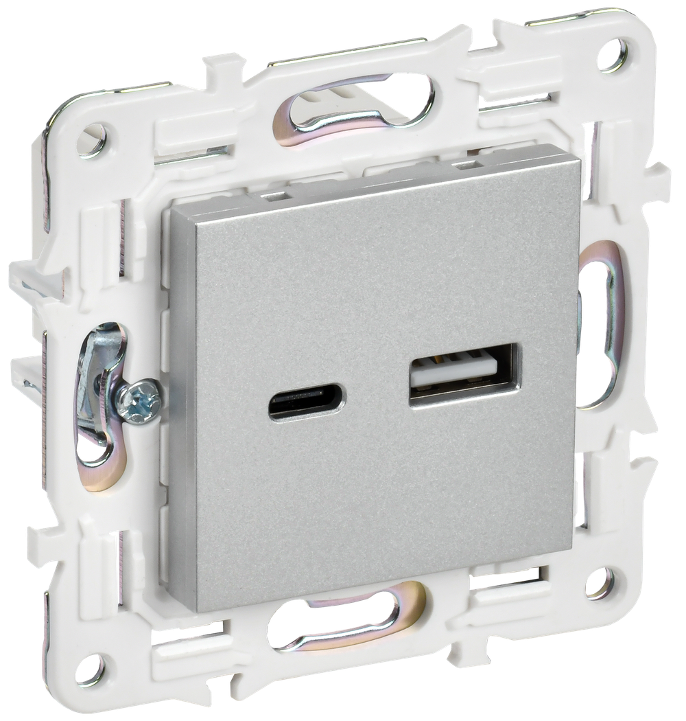 SKANDY Розетка USB A+C 3,1А SK-R14S серебряный IEK