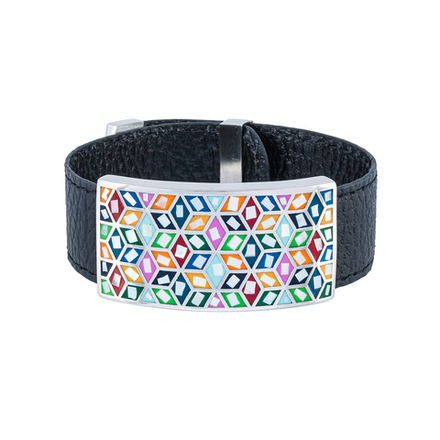 Браслет Fiore Luna на черном кожаном ремешке CB13209-6