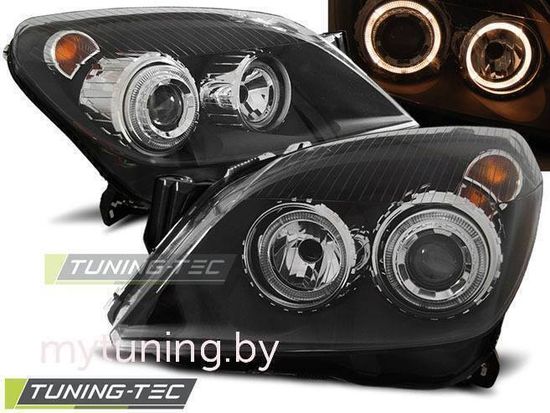 Передние фары angel eyes black для Opel Astra H
