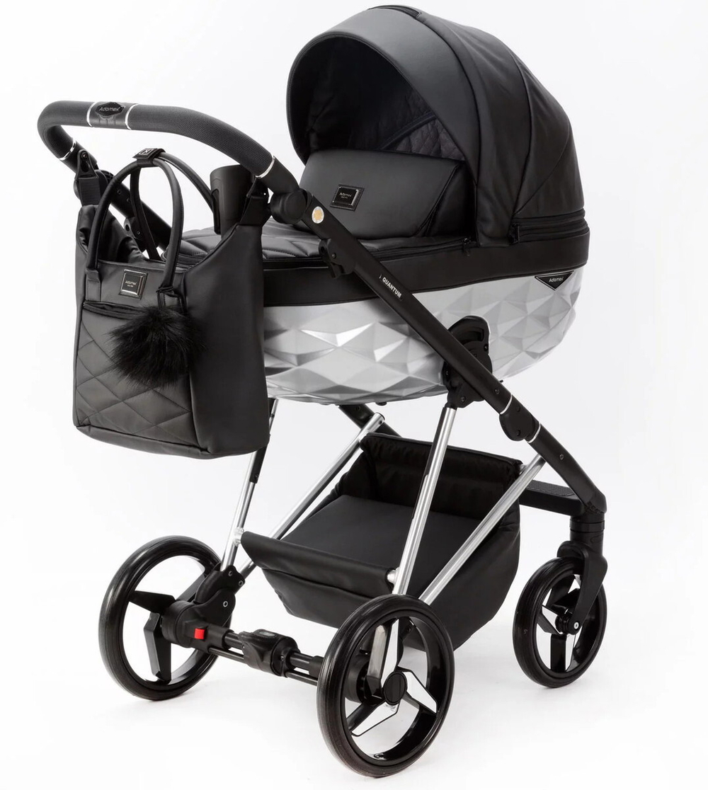 Детская коляска Adamex Quantum Star Deluxe 2 в 1 Q-STAR108-K (ЧЕРН.КОЖА+ХРОМ РАМА)