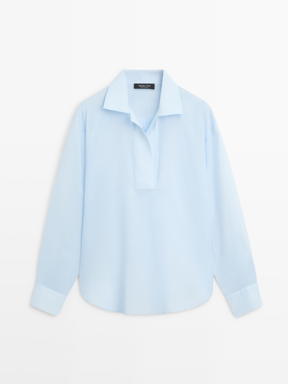 Massimo Dutti Рубашка свободного кроя из 100% хлопка с контрастным воротом, небесно-голубой