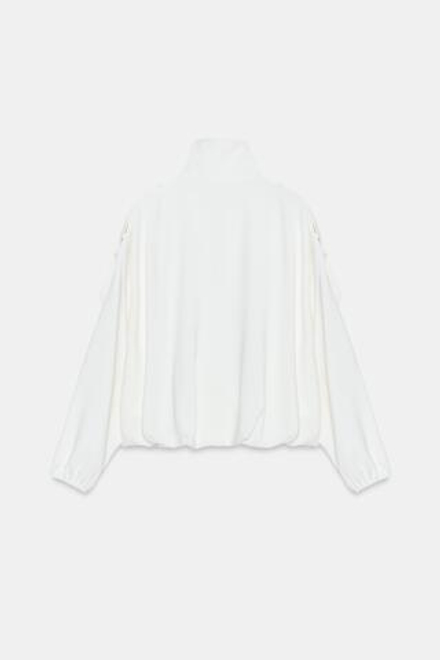 ZARA БОМБЕР С ВОРОТНИКОМ-СТОЙКОЙ, ЖЕЛТОВАТО-БЕЛЫЙ