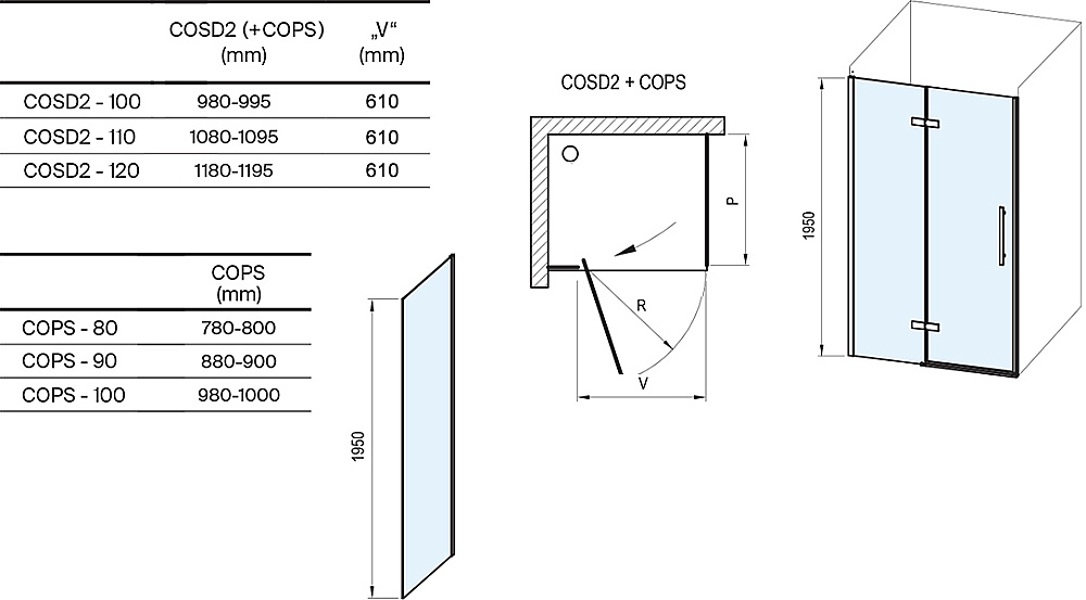 Душевой уголок Ravak Cool! COSD2+COPS 110x80 профиль блестящий хром/стекло прозрачное