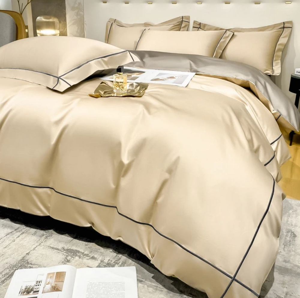 ZEPHYR HOME КПБ Двуспалка ЕВРО Мако-Сатин 100s Желтый с серым