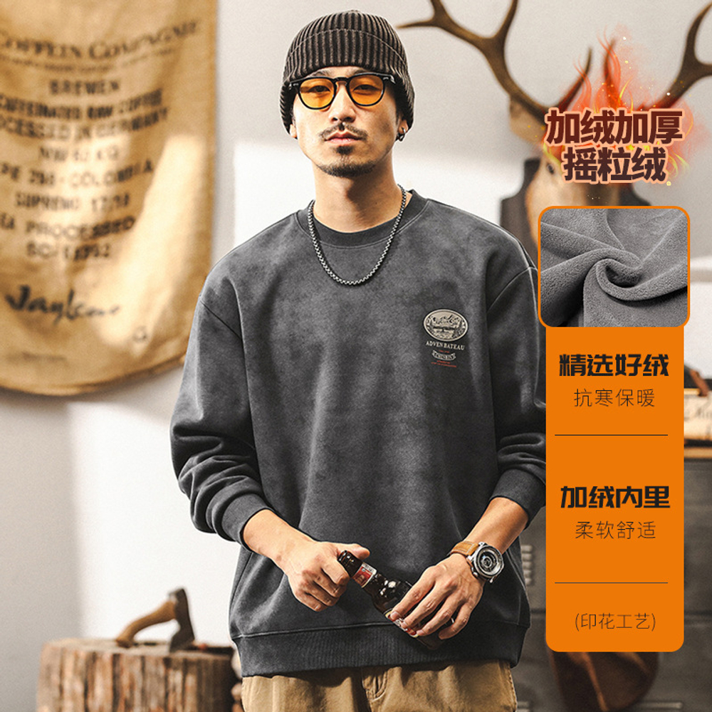Мужской свитшот американского ретро стиля, круглый вырез, весна-осень, модный брендовый с принтом