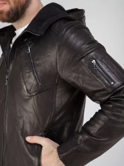 Куртка кожаная натуральная с капюшоном