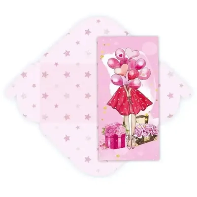 Конверт для денег стандарт «Девушка с шариками» без надписи