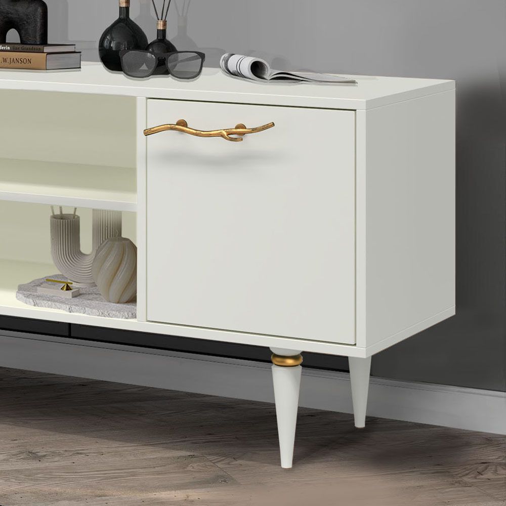 Тумба под ТВ Арт Колор matte 117см Классик Сильвер Белый опал матовый