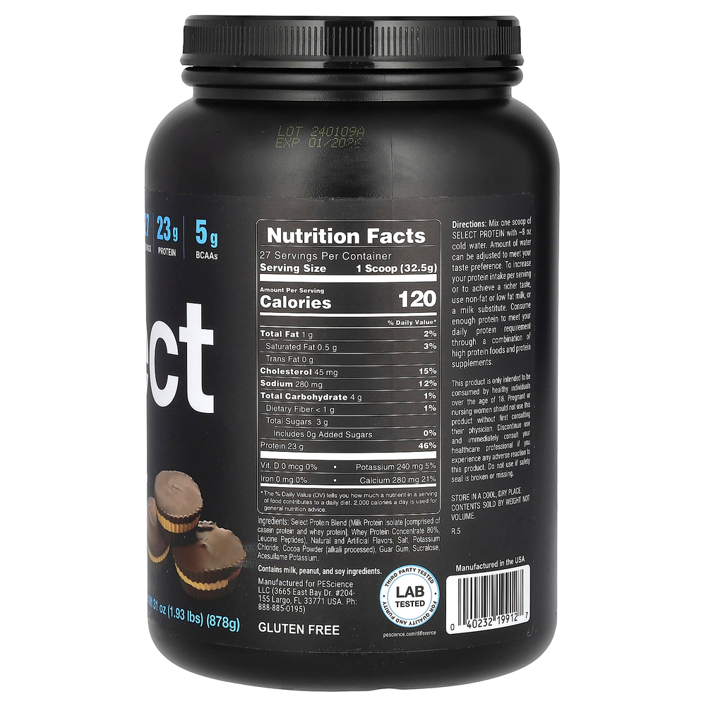 PEScience, Select Protein, протеиновая порошковая смесь для приготовления напитка, чашка с шоколадным и арахисовым маслом, 878 г (1,93 фунта)