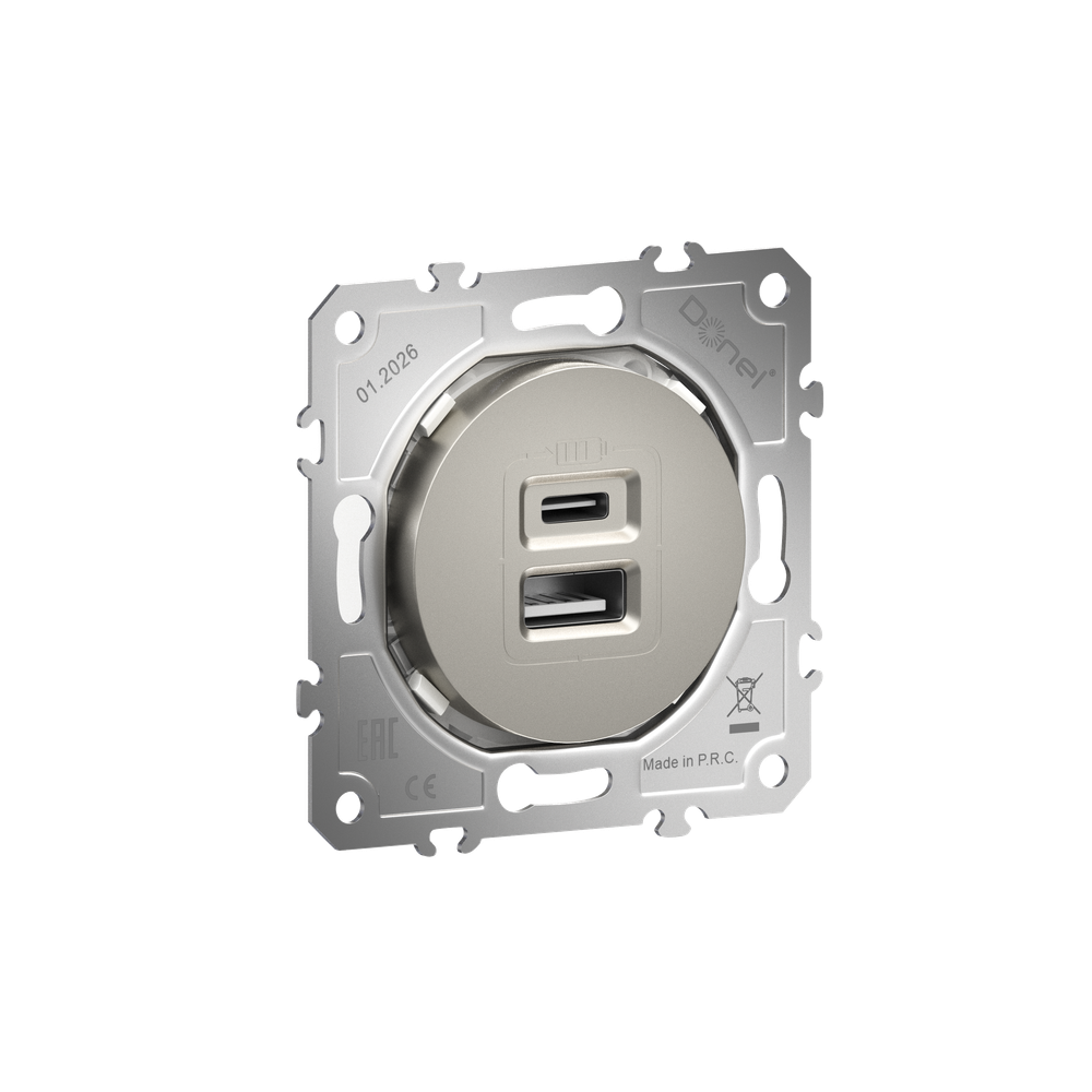 USB-зарядка типа A+С 3100мА 20Вт быстрая зарядка,  цвет шампань,  серия D16,  Donel