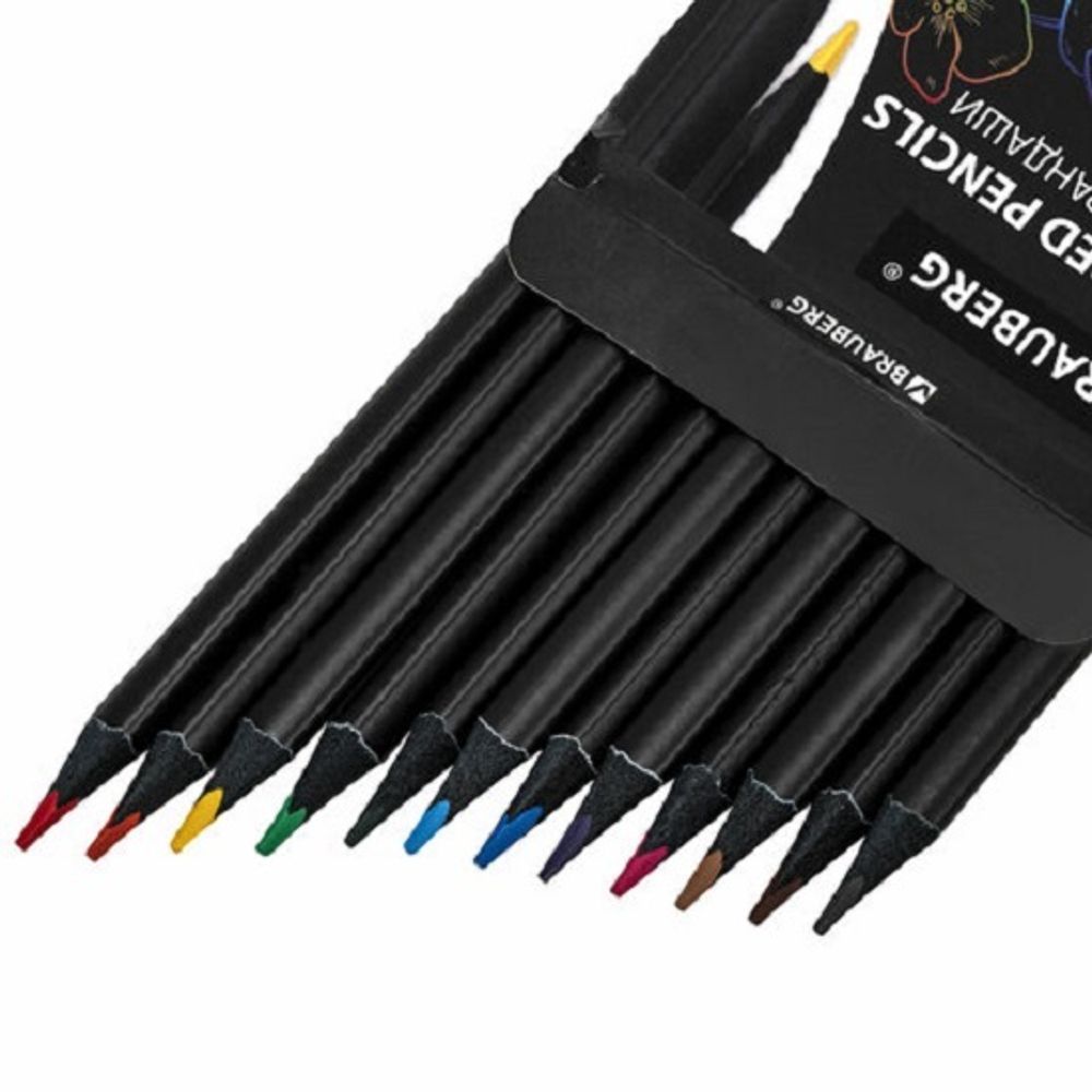 Карандаши цветные трехгранные 12цв. Brauberg Black wood, черное дерево