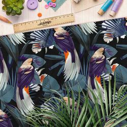 Ткань флис тропические листья узорные