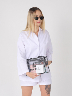 Косметичка водонепроницаемая ПВХ на молнии сумочка с ручкой TRAVEL, прозрачная 29,5*11*21см