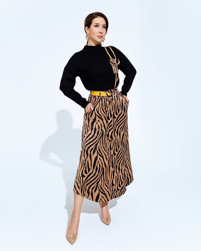 Джемпер вставка зебра коричневая