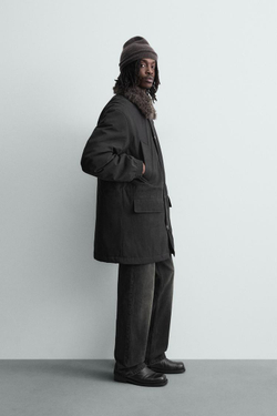 ZARA ПАРКА С КОМБИНИРОВАННЫМ СЪЕМНЫМ ВОРОТНИКОМ, ЧЕРНЫЙ