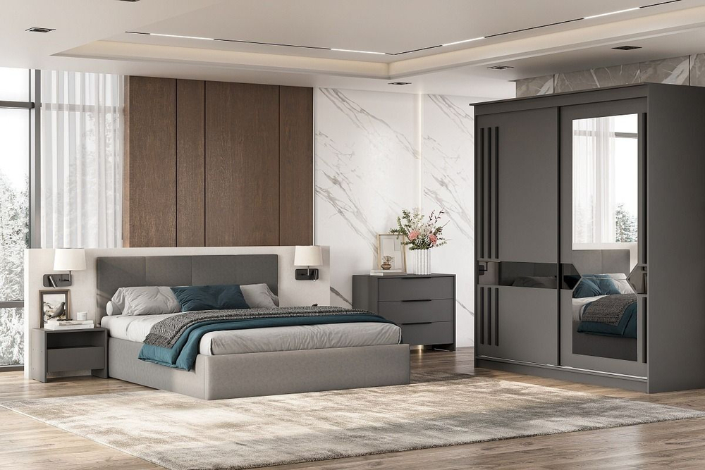 Кровать двухспальная 140х200 мягкая спинка Бежевый ткань/Квадро Бежевый ткань